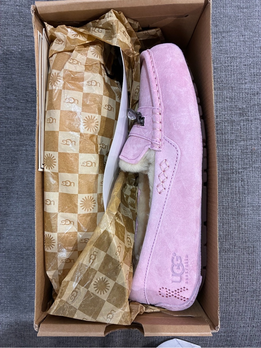 UGG Pink Suede Shearling-Lined Moccasin